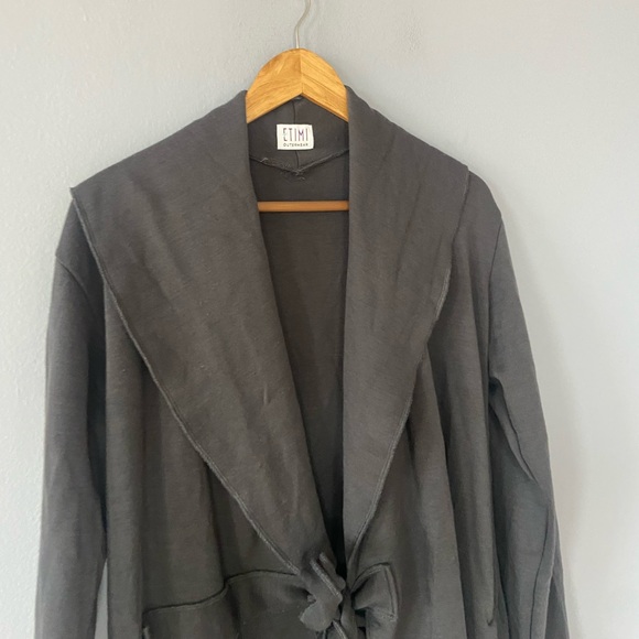 🛑SOLD ETIMI Outerwear Gray Shawl Collar Merino Wool Wrap Sweater Jacket USA - Picture 4 of 10